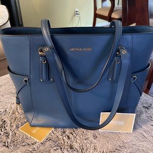 Michael Kors Voyager Dark Chambray Pebbled Leather Tote Bag